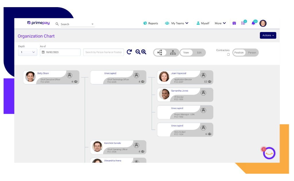 sample of hris system organization chart screenshot